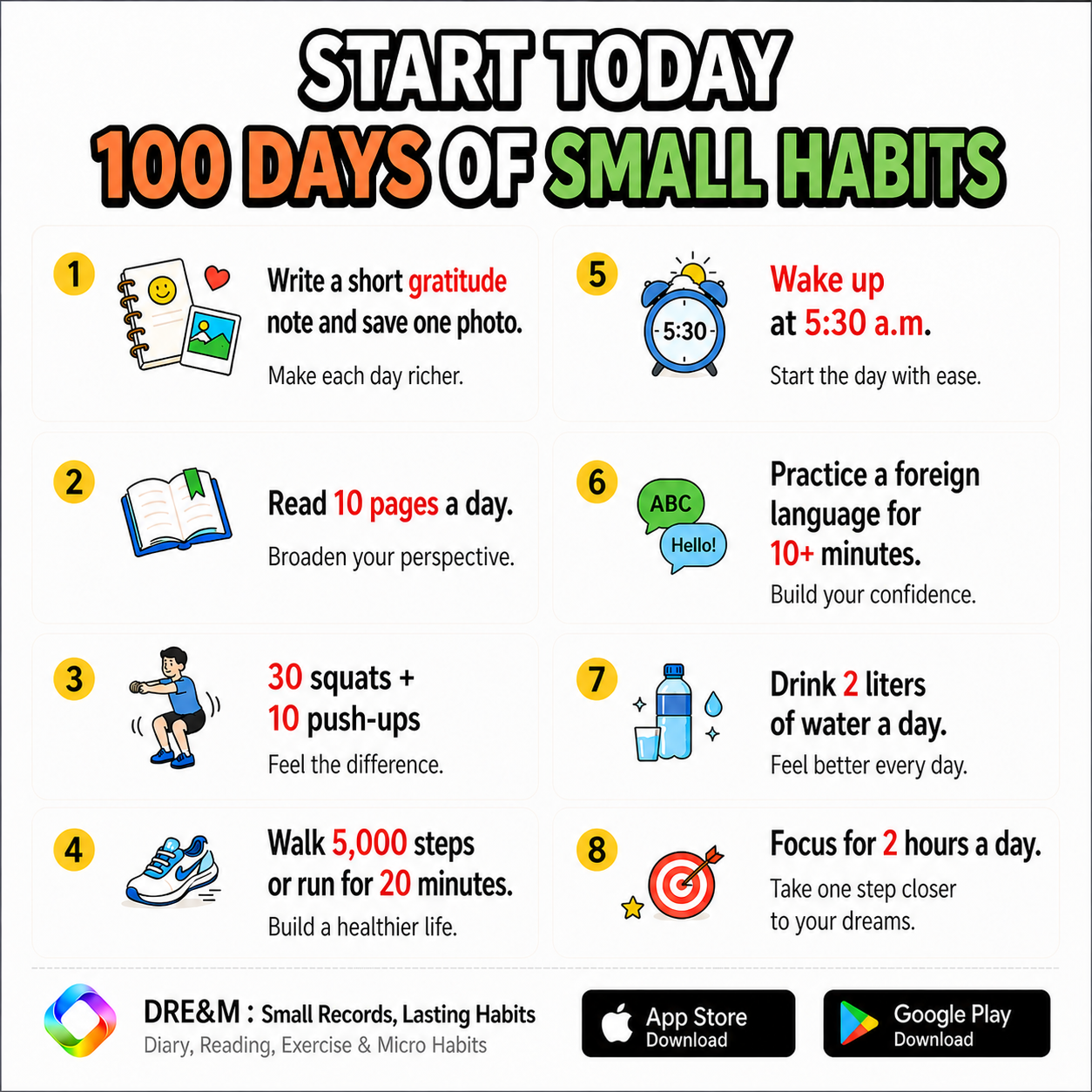 Eight small habits to change your life over the next 100 days