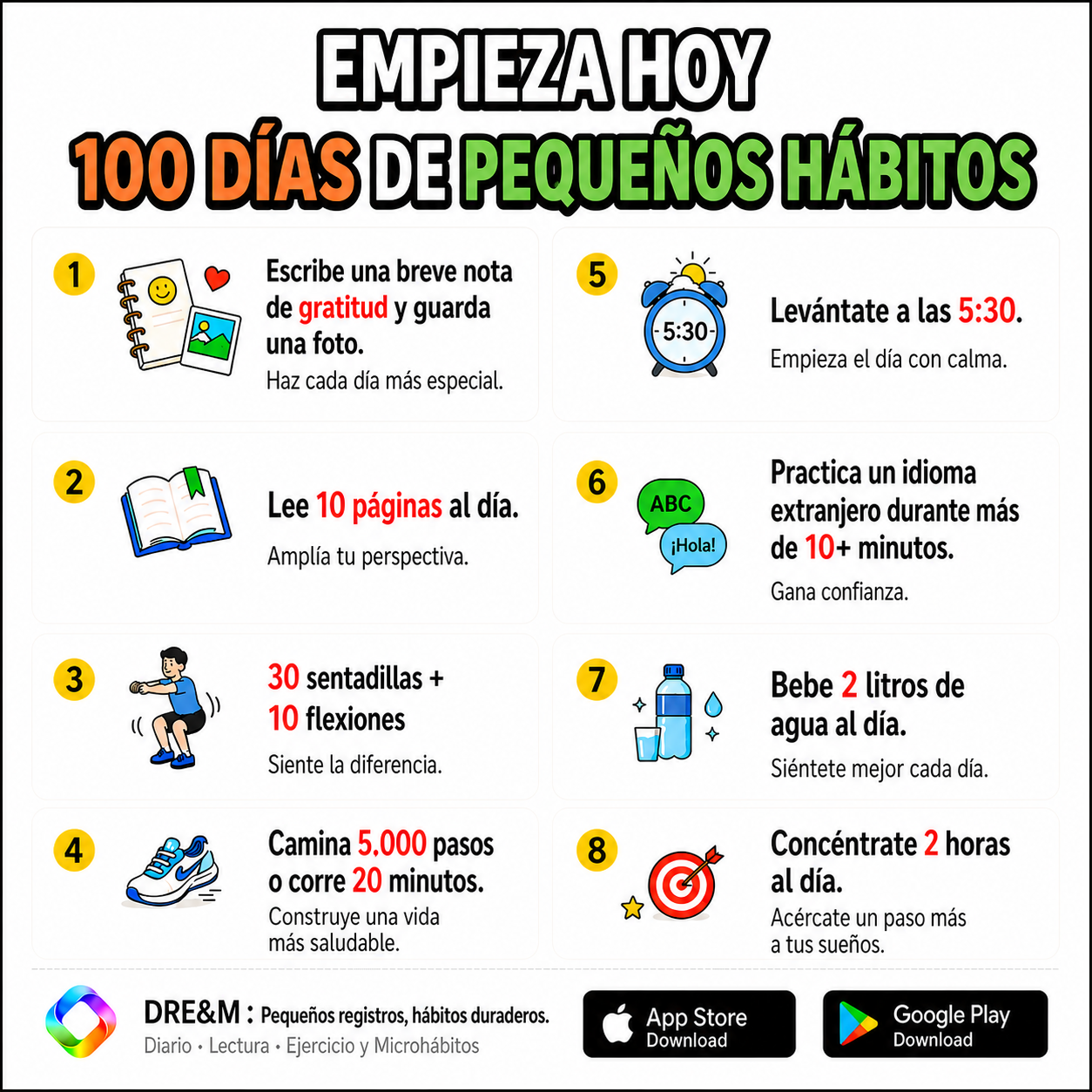 Ocho pequeños hábitos para los próximos 100 días
