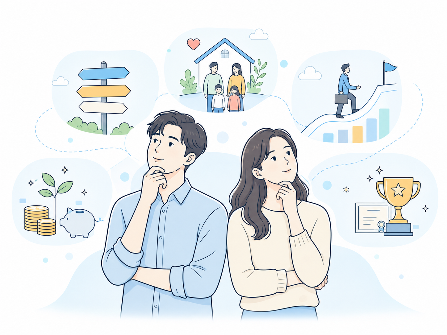 미래와 성공을 고민하는 젊은 세대 일러스트